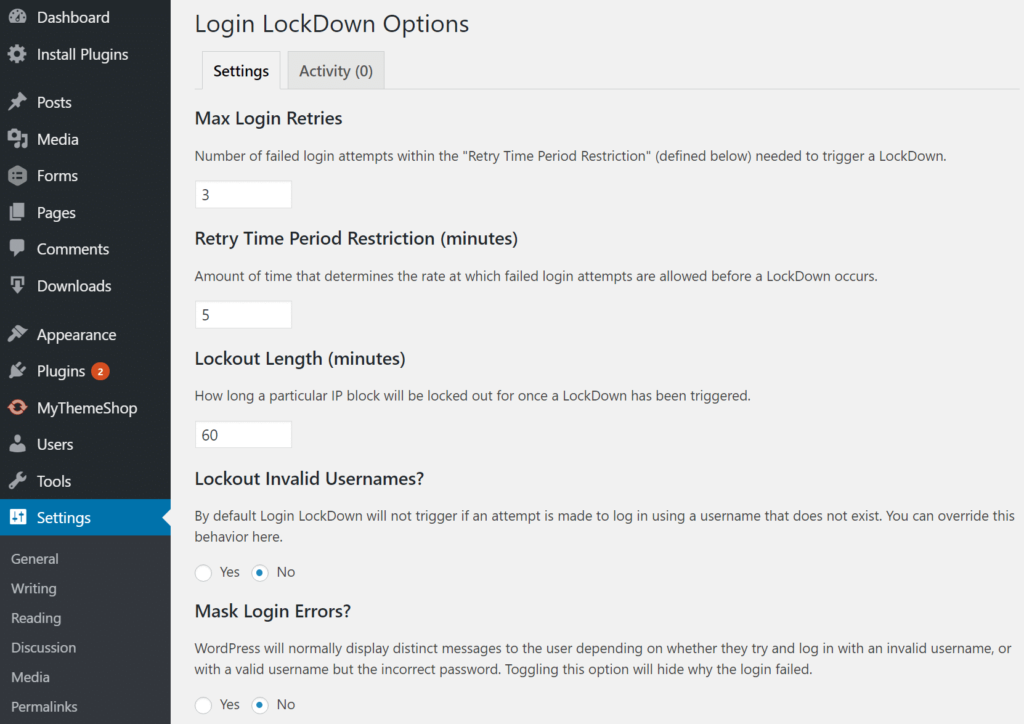 login lockdown options