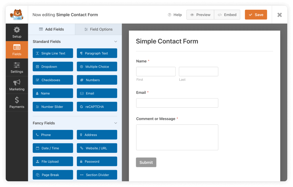 drag & drop WordPress form builder