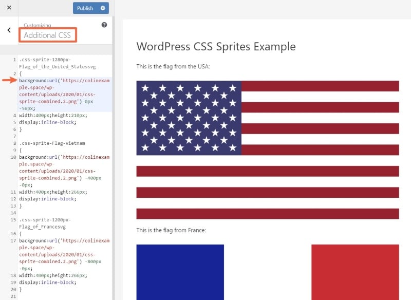 Adding the CSS code through the WordPress Customize