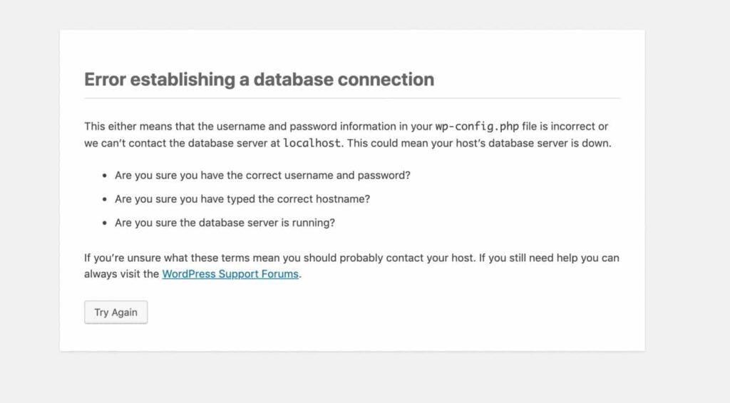Error-establishing-database-connection