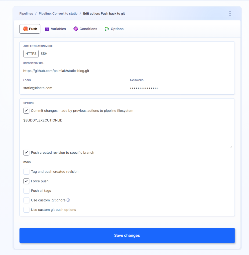 Buddy_s UI showing the Push action_s setup