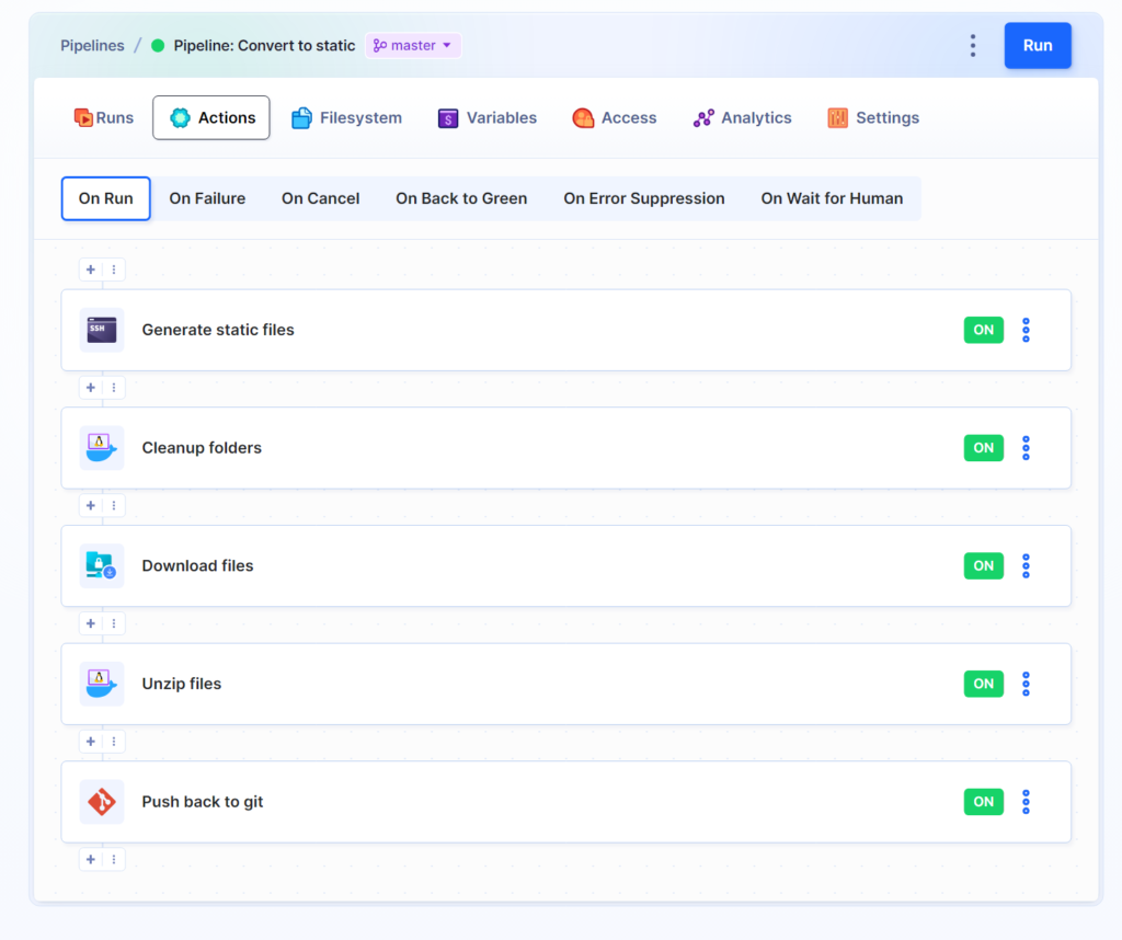 Buddy UI on the Actions tab showing the prop