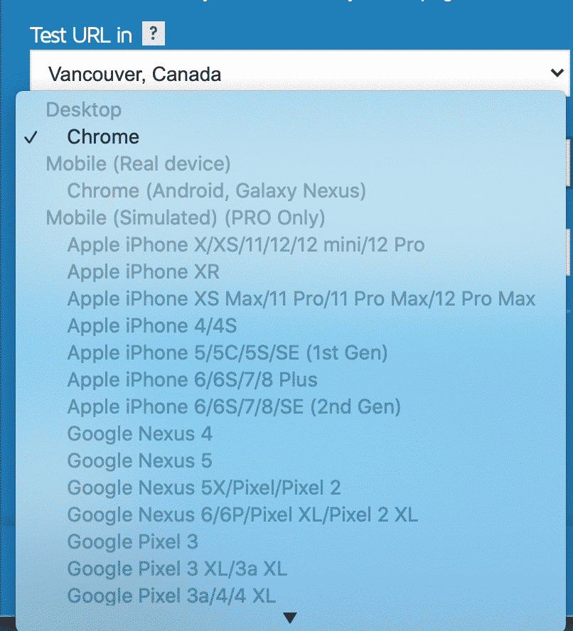 Mobile devices available for testing purposes