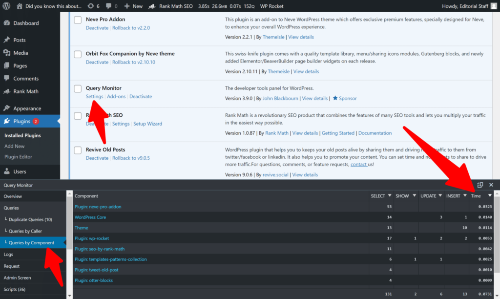 Using Query Monitor plugin to identify heavy resour